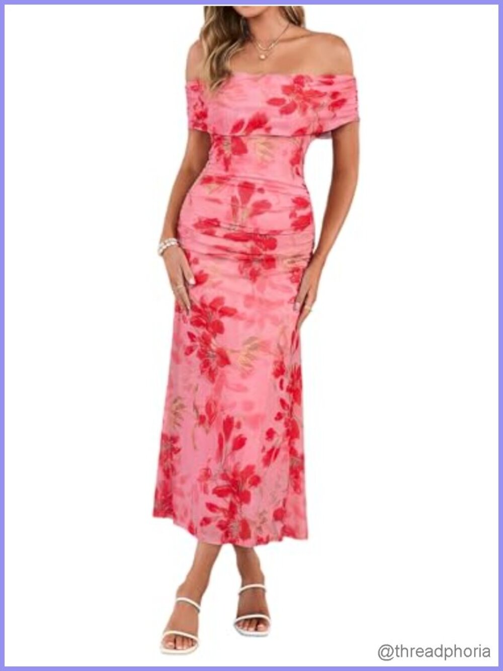 Off Shoulder Floral Maxi Dress Mesh Sleeveless Wedding Guest Party